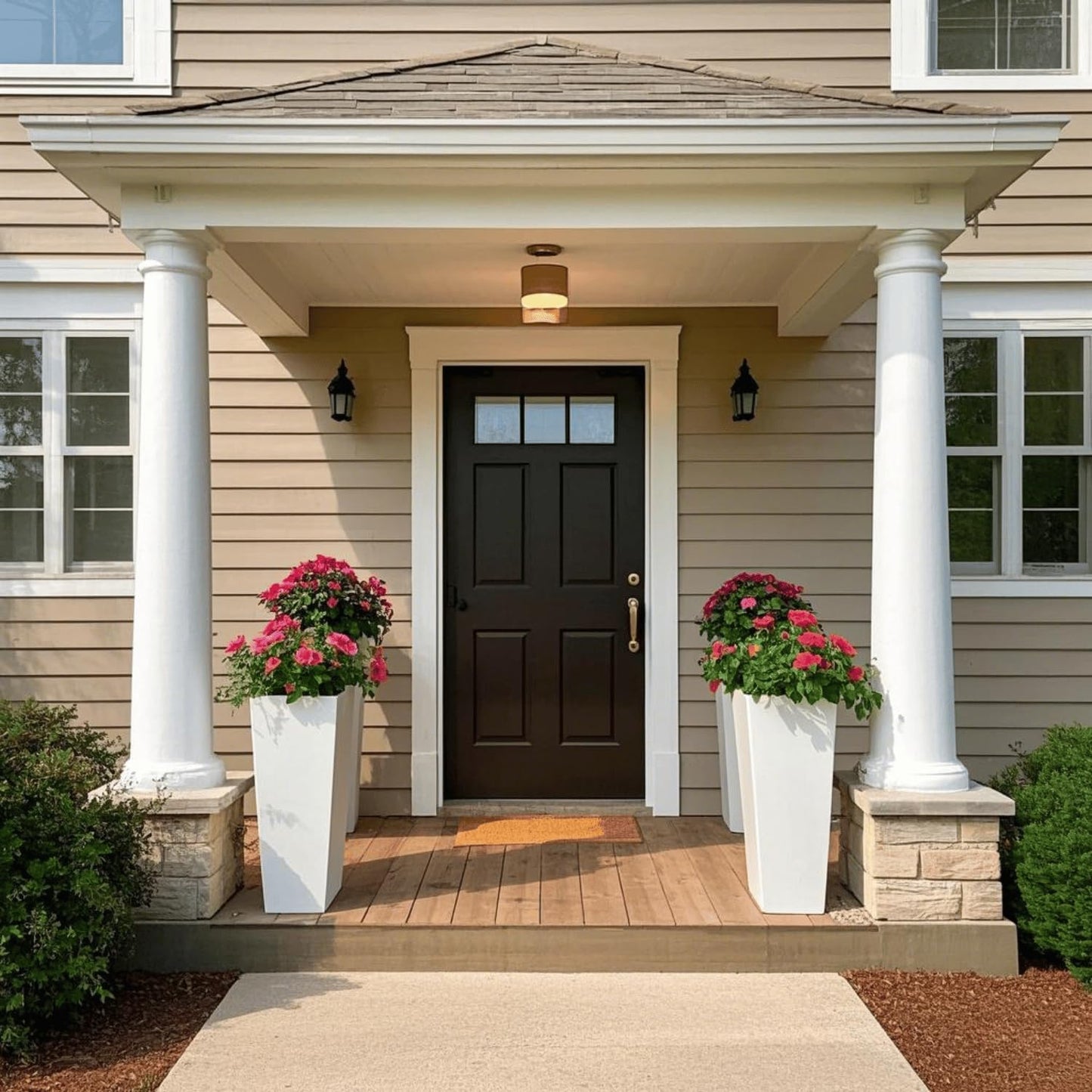 GreenShip 27" Tall Planters, Set of 2 – Black Outdoor Planter for Front Porch & Tall Plants