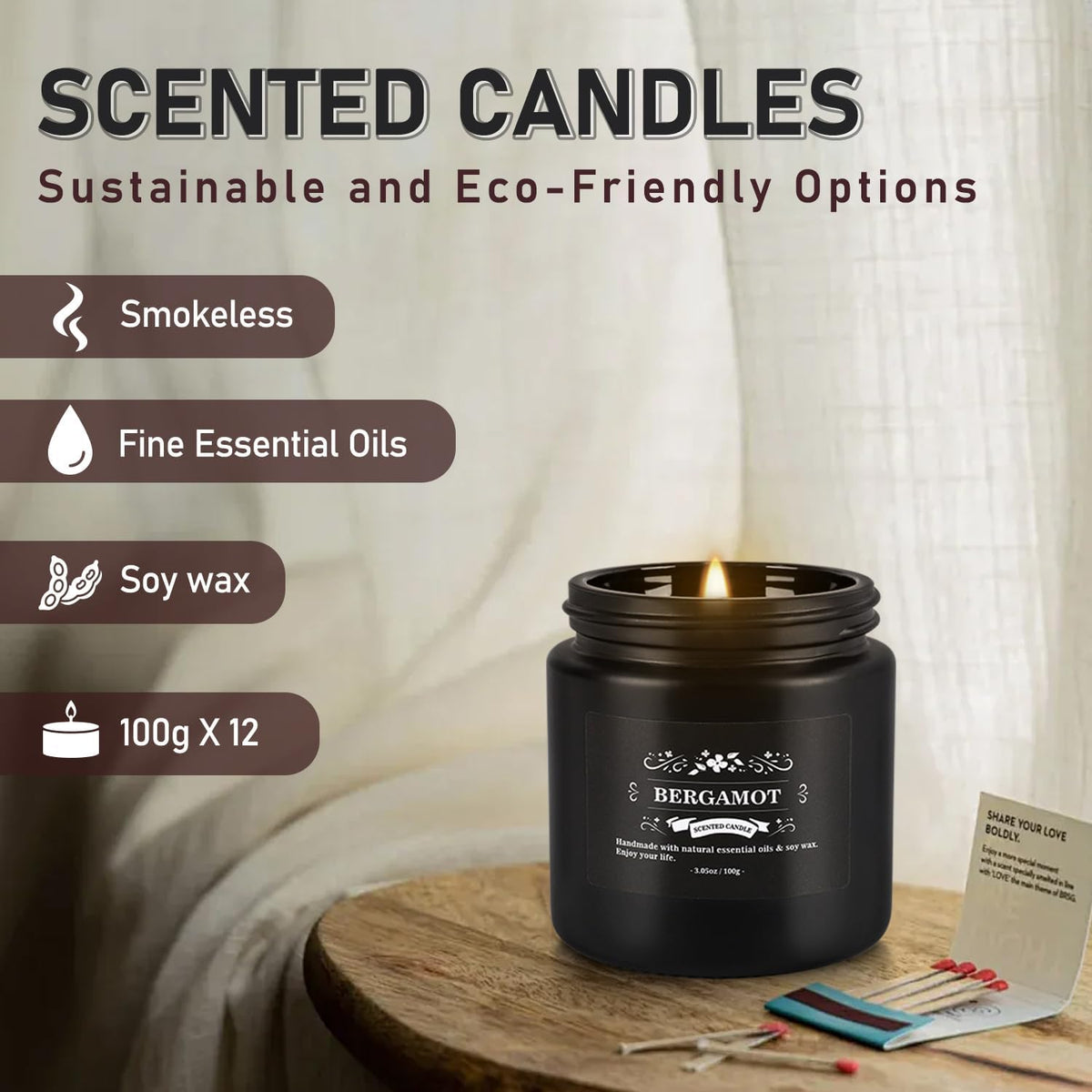 Scented Candle Set 12 Pack,Black, Candle for Home Scented, Odor Eliminating, Stress Relief, Long