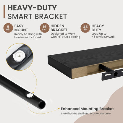 48 Inch Floating Shelves, 8 Inch Deep Floating Shelves for Wall, Hanging Shelf with Invisible