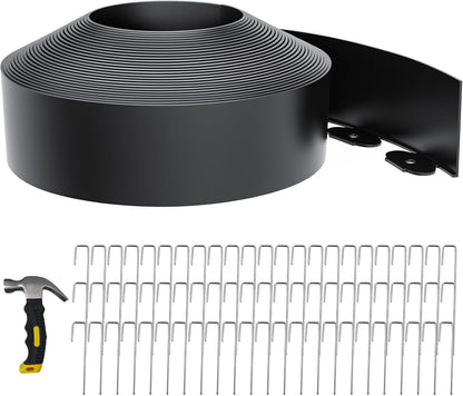 4 Inch Tall 66FT Landscape Edging with 70Pcs Metal Spikes, Plastic Garden Edging Border Landscape