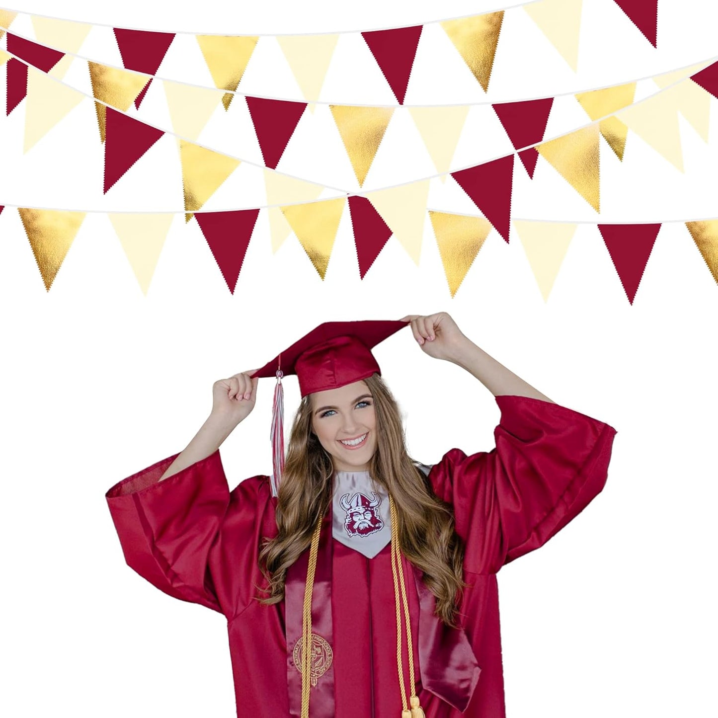 Burgundy Party Decorations Gold Maroon Beige Fabric Triangle Pennant Banner Garnet Flag Bunting