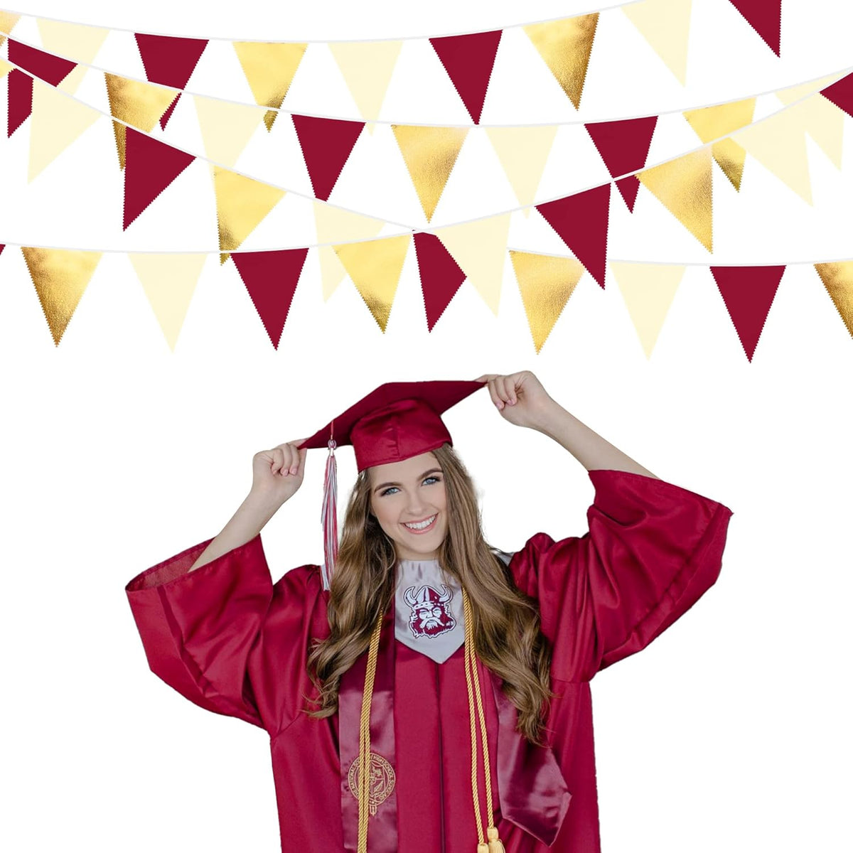 Burgundy Party Decorations Gold Maroon Beige Fabric Triangle Pennant Banner Garnet Flag Bunting