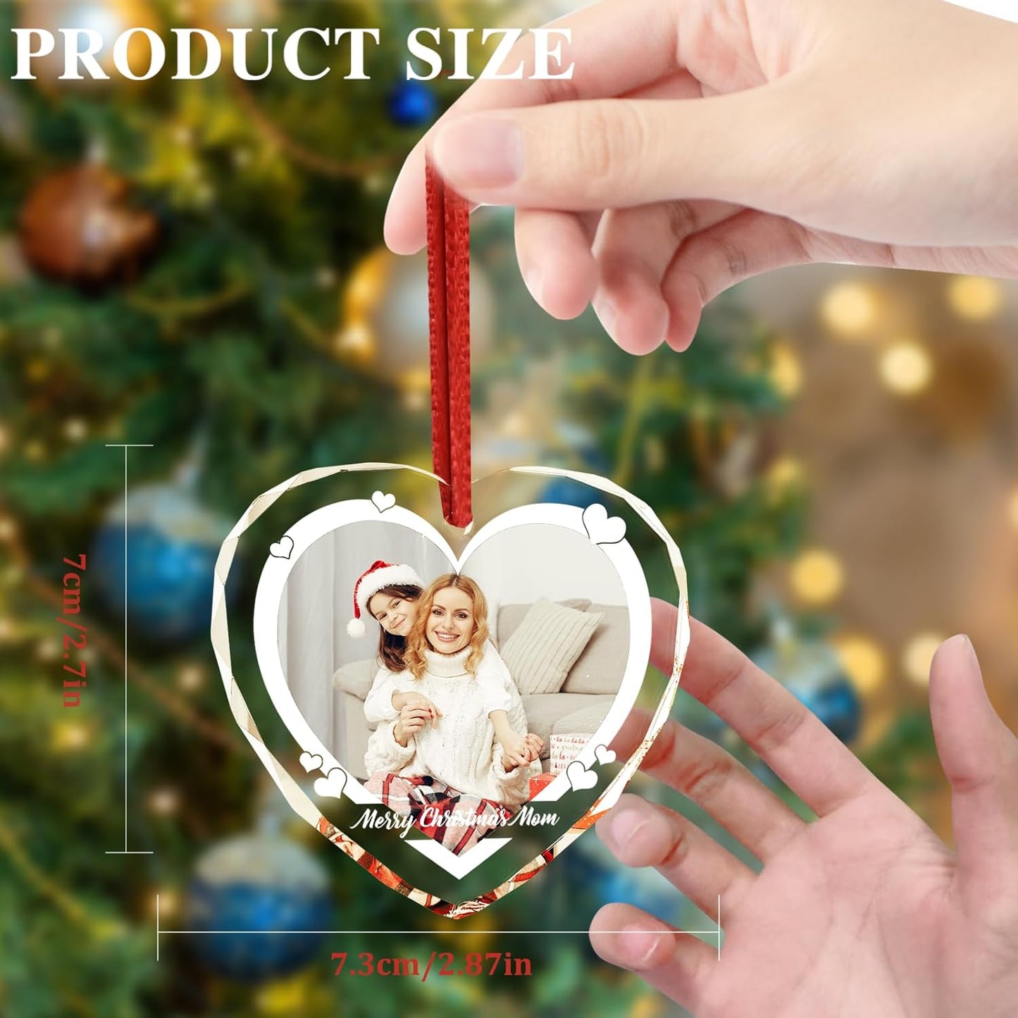 Personalized Photo Crystal Ornament 2025, Custom Engraved Heart Pendant Keepsake Wedding Gift for
