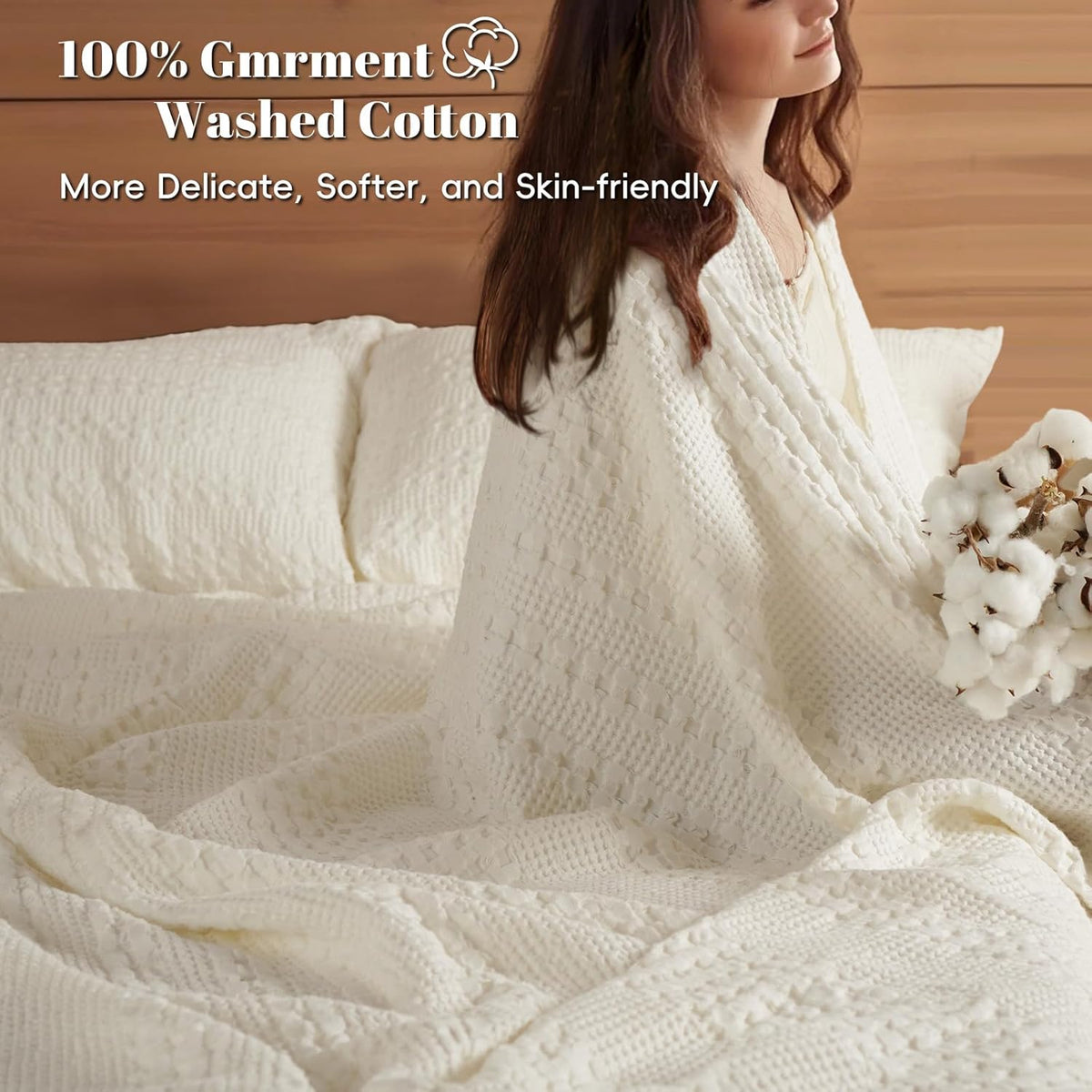 PHF 100% Cotton Waffle Weave Blanket King Size, Soft Lightweight Breathable Cozy Summer Blankets