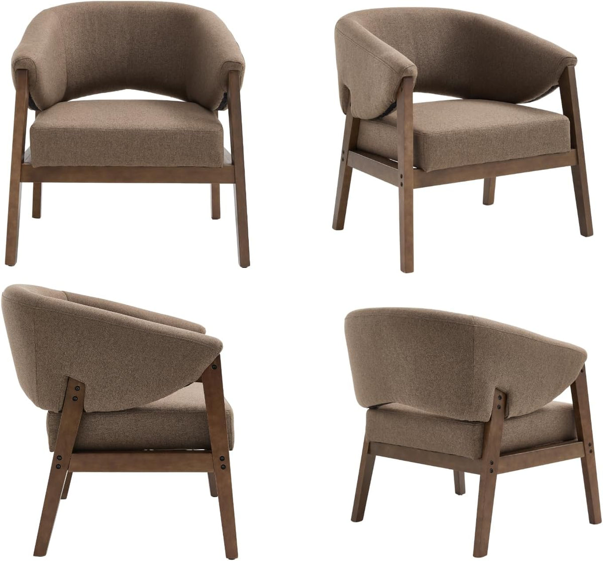 Mid-Century Modern Accent Chairs Set of 2, Comfy Barrel Armchairs with Wide Seat, Upholstered