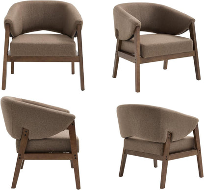 Mid-Century Modern Accent Chairs Set of 2, Comfy Barrel Armchairs with Wide Seat, Upholstered