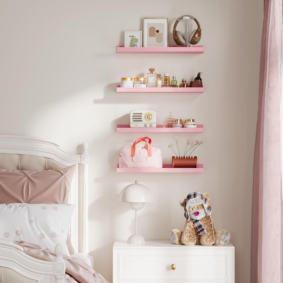 upsimples Pink Shelves for Wall, Pink Room Decor for Teen Girls, Bedroom, Living Room, Game Room, 6