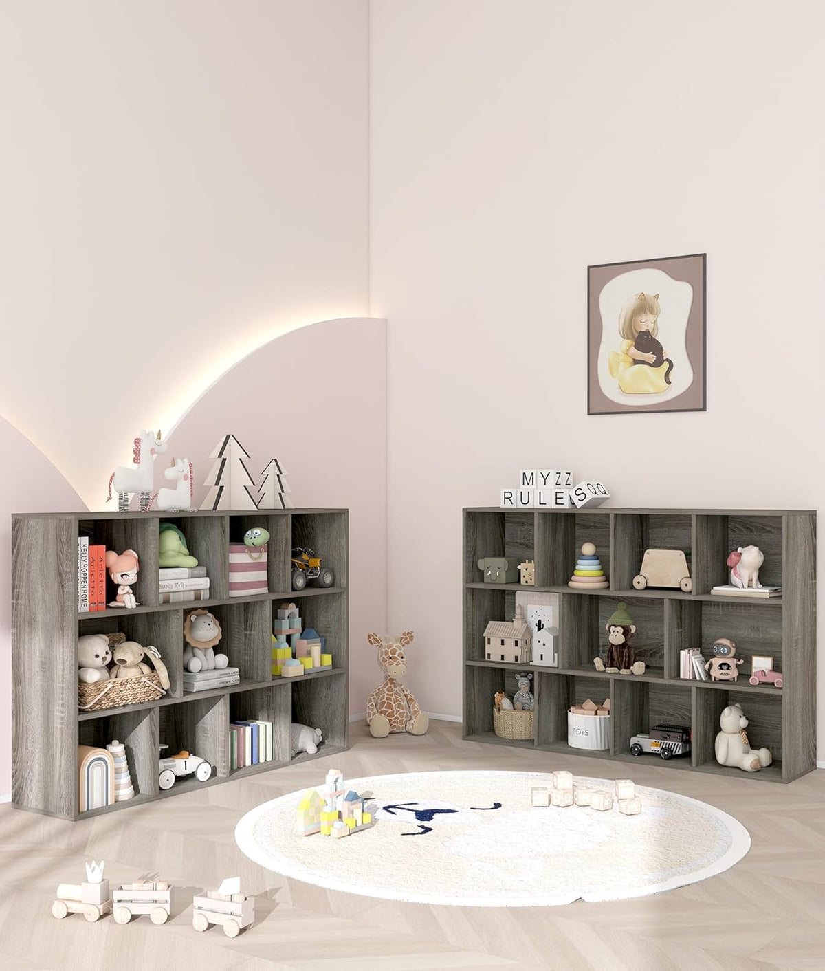 11-Cube Kids Toy and Book Storage Organizer – Wooden Cube Bookcase for Playroom and Nursery