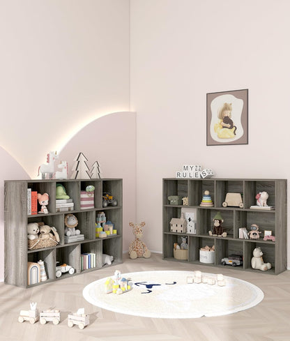 11-Cube Kids Toy and Book Storage Organizer – Wooden Cube Bookcase for Playroom and Nursery