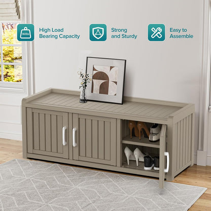 ROJIK Shoe Cabinet Waterproof UV-Resistant,Storage Bench Indoor Outdoor with Adjustable Shelves,for