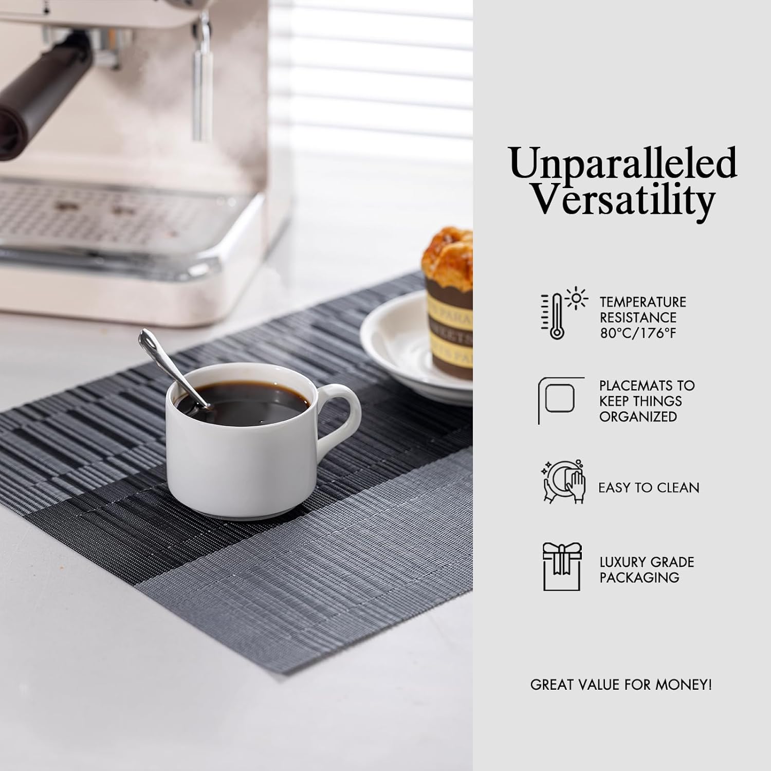 Placemats Set of 6 - Easy Clean Woven Vinyl Placemats for Dining Table, Indoor/Outdoor Place Mats