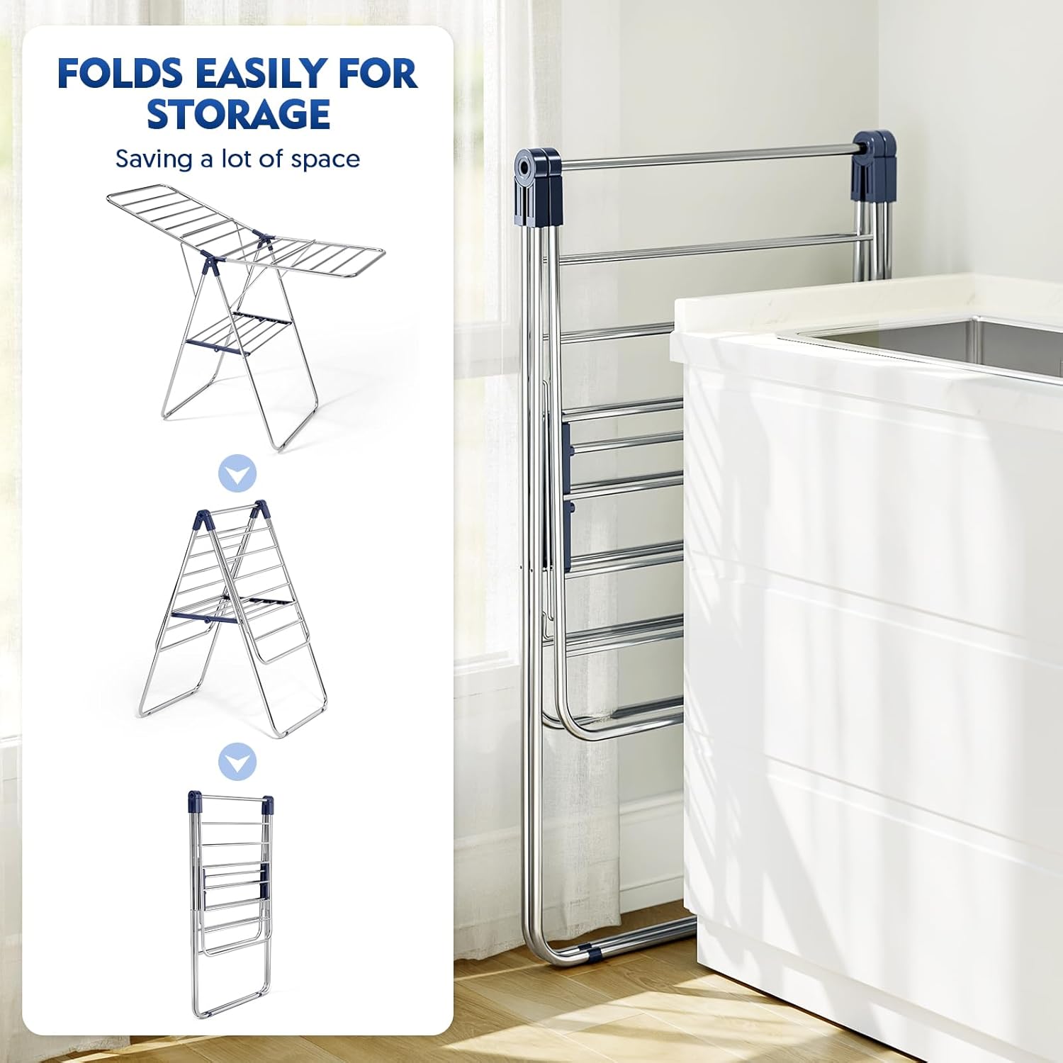 APEXCHASER Clothes Drying Rack, Drying Rack Clothing with Height-Adjustable, Foldable Gullwings