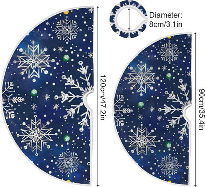 Christmas Tree Skirt, 48 Inch White Snowflakes Blue Background Xmas Tree Skirt for Christmas New