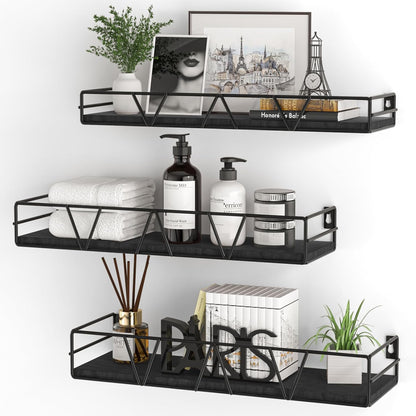 Floating Shelves Set of 3, Home Wood Wall Shelf, Farmhouse Shelf for Bedroom, Wall Mounted Floating