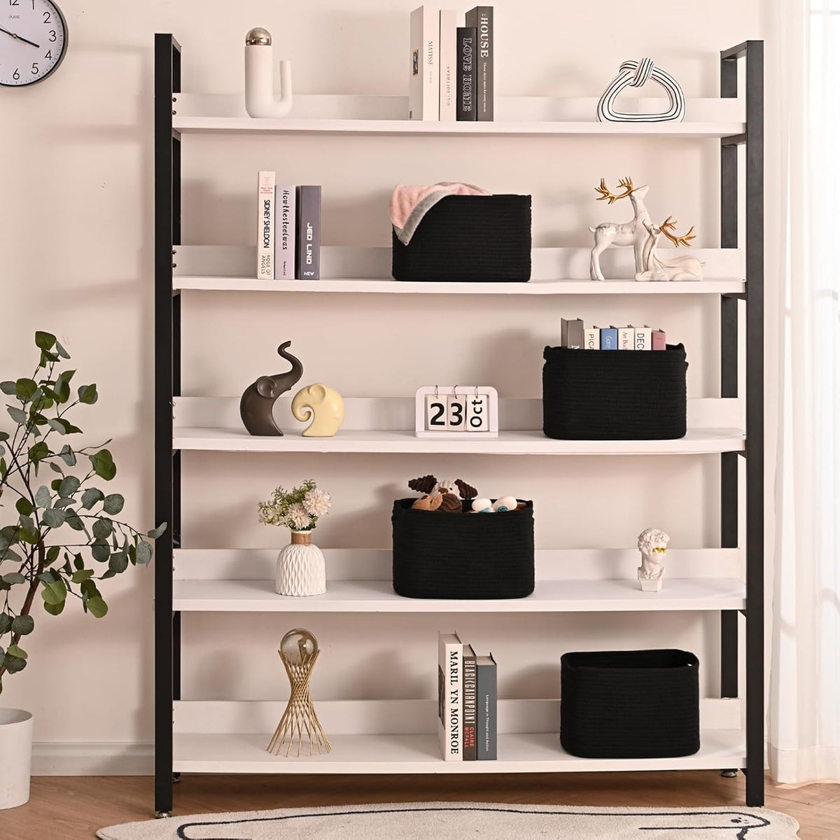 Black Storage Baskets for Shelves, Small Storage Baskets for Organizing, Woven Cotton Rope Baskets