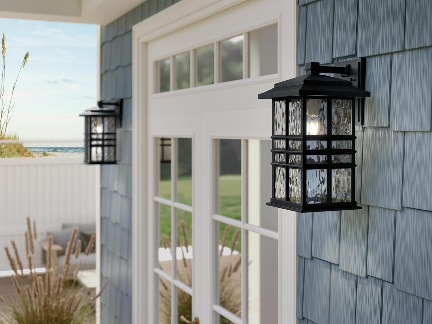 KICHLER Beacon Square 17.25" 1-Light Outdoor Wall Light with Clear Hammered Glass in Textured