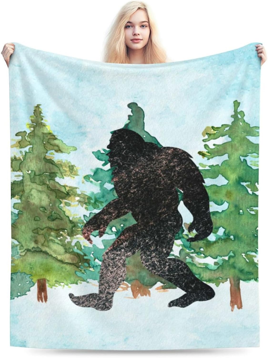 HGOD DESIGNS Sasquatch Watercolor Flannel Fleece Bed Blanket Throw Blanket Lightweight Cozy Plush