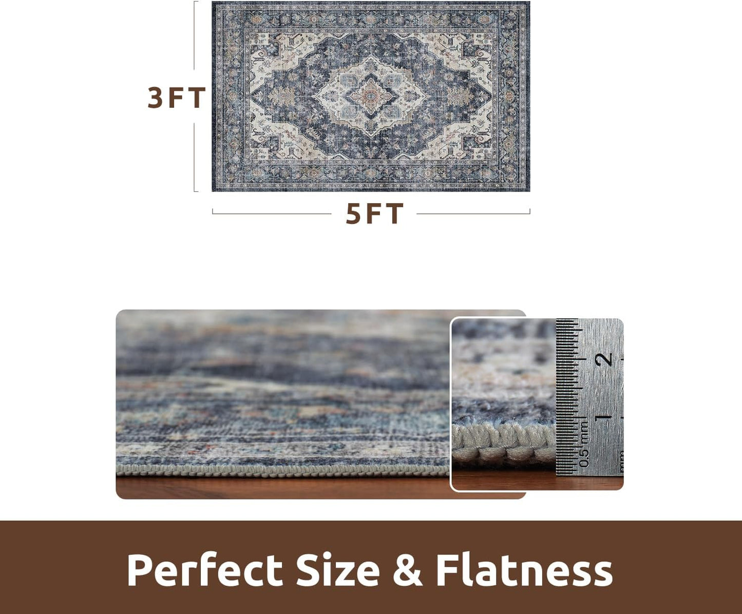 AMOAMI-3X5 Area Rug-Soft Washable Vintage Throw Accent Rugs for Living Room, Entryway, Bedroom