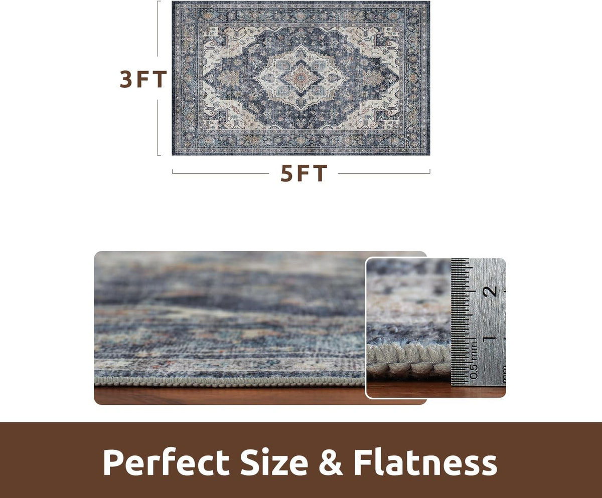 AMOAMI-3X5 Area Rug-Soft Washable Vintage Throw Accent Rugs for Living Room, Entryway, Bedroom