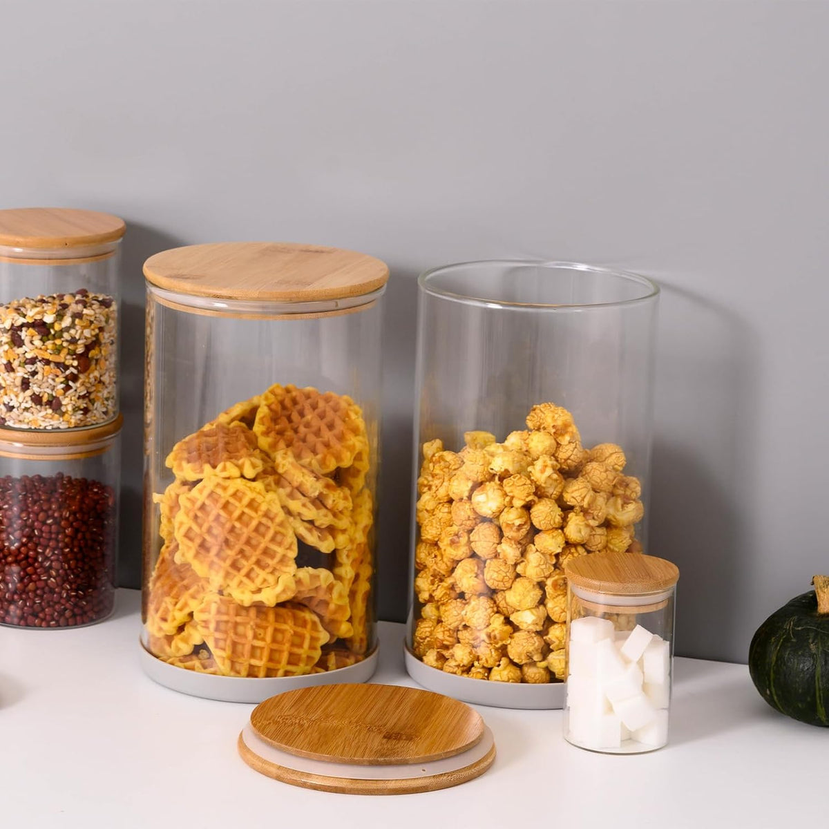 32oz Glass Food Storage Jars, Glass Jars with Bamboo Lids, Kitchen Storage Jars, Canisters with