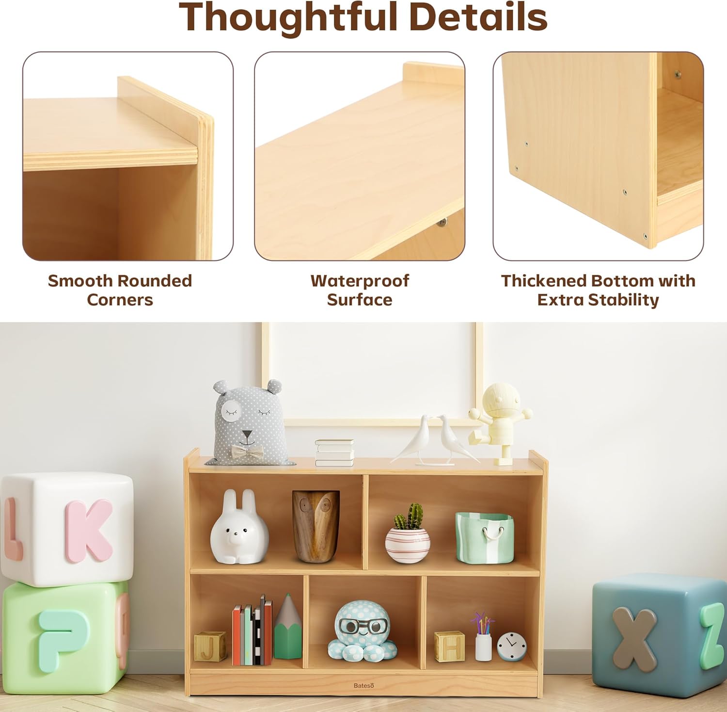 Toy Storage Organizer for Kids Room, Wooden Kids Bookshelf for Classroom, Cube Storage Organizer
