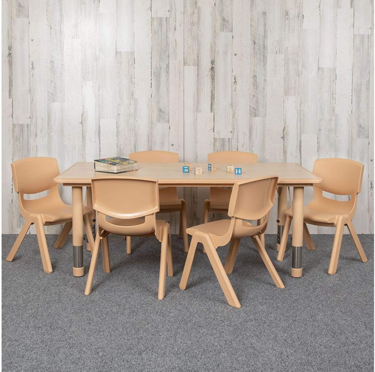 Flash Furniture Emmy Adjustable Classroom Activity Table with 6 Stackable Chairs, Plastic Activity