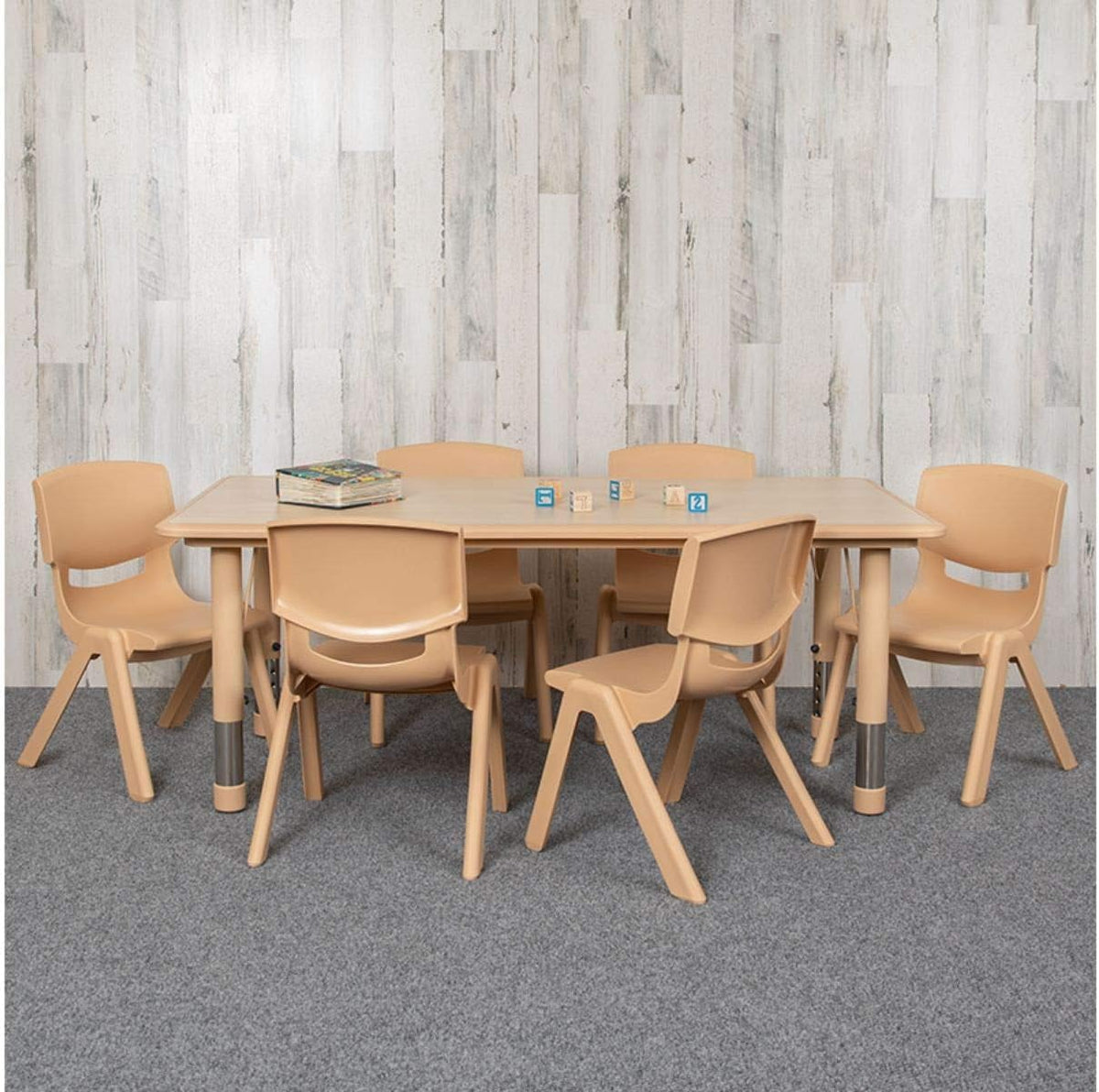 Flash Furniture Emmy Adjustable Classroom Activity Table with 6 Stackable Chairs, Plastic Activity