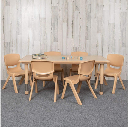Flash Furniture Emmy Adjustable Classroom Activity Table with 6 Stackable Chairs, Plastic Activity