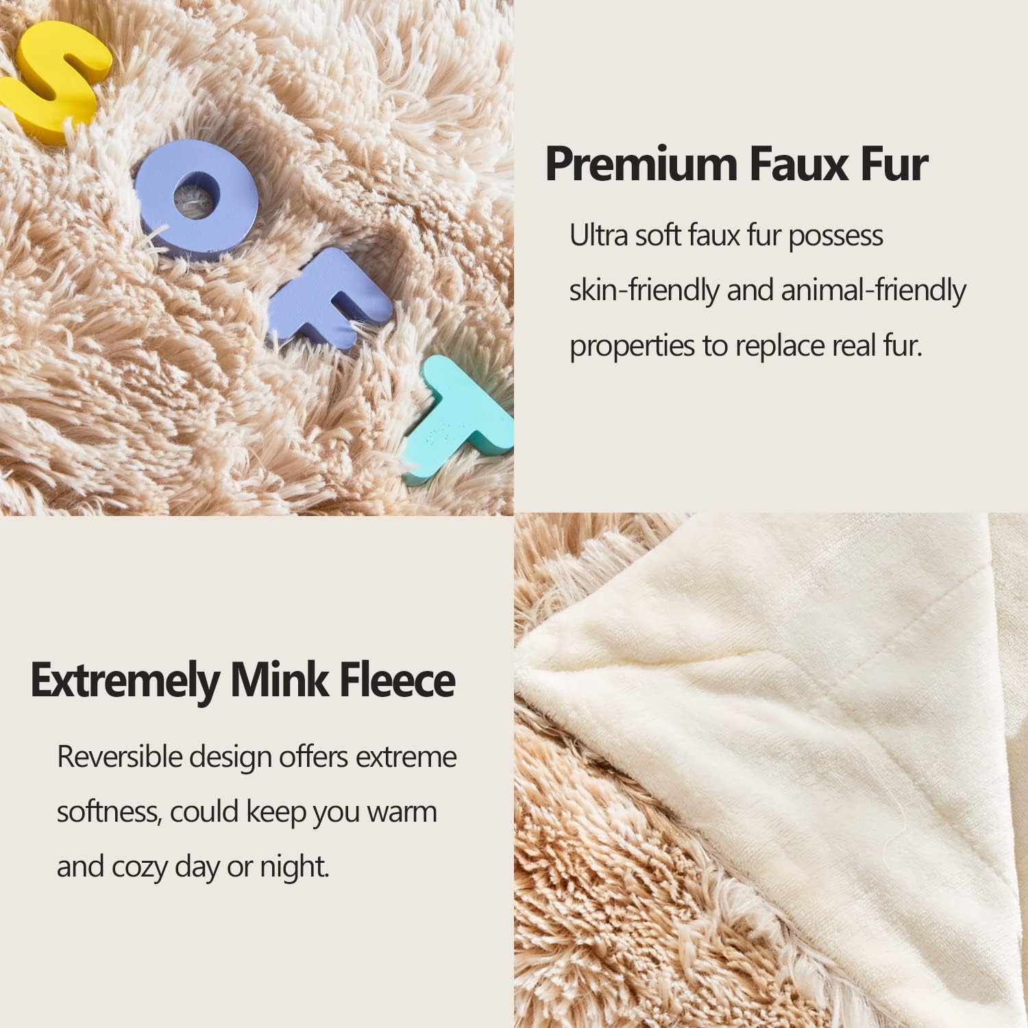 GONAAP Fuzzy Faux Fur Throw Blanket Tie-dye Beige Super Soft Cozy Plush Fuzzy Shaggy Blanket for