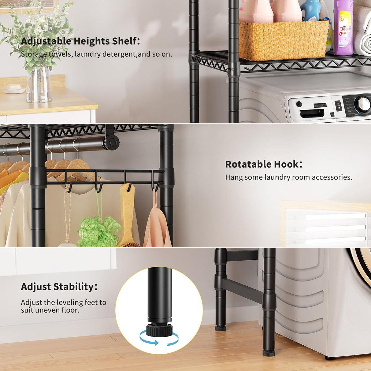 Over Washer and Dryer Shelves,2 Tier Adjustable Height Wire Shelving Laundry Room Storage