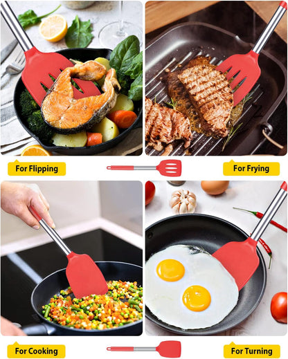Pack of 2 Silicone Solid Turner, Non Stick Slotted Kitchen Spatulas, High Heat Resistant BPA Free