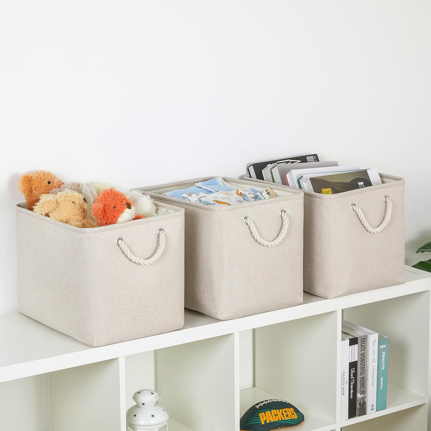 Bidtakay Large Storage Baskets for Shelves 3 Pack Fabric Storage Bins for Organizing Linen