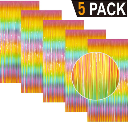GOER 3.2 ft x 8.2 ft Metallic Tinsel Foil Fringe Curtains Party Photo Backdrop Party Streamers for