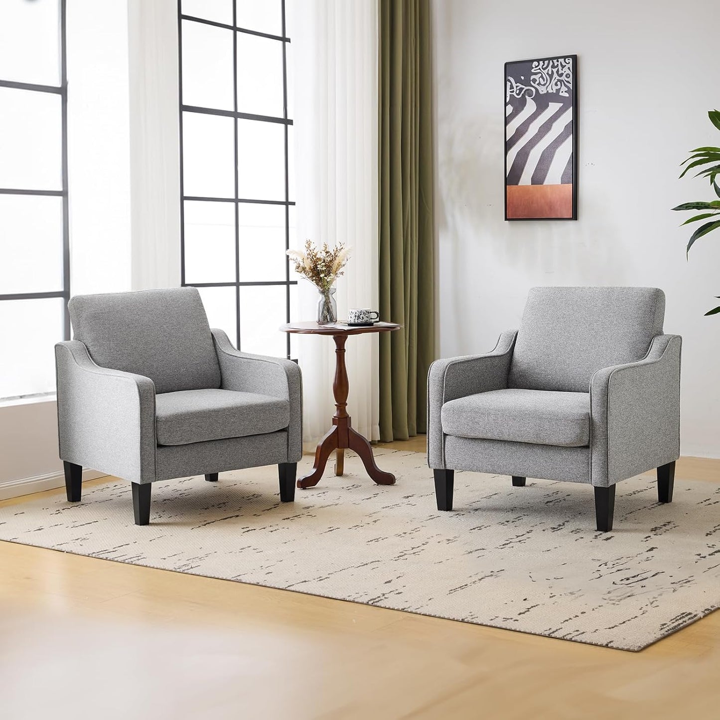 VINGLI Accent Chairs Set of 2 Gray Living Room Chairs Reading Chair for Bedroom Scooped Arm Chair