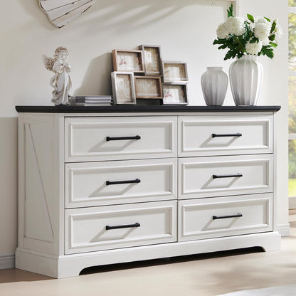 Farmhouse 6 Drawer Dresser for Bedroom, 52 Inch Wide Modern Dresser TV Stand with Large Drawers &