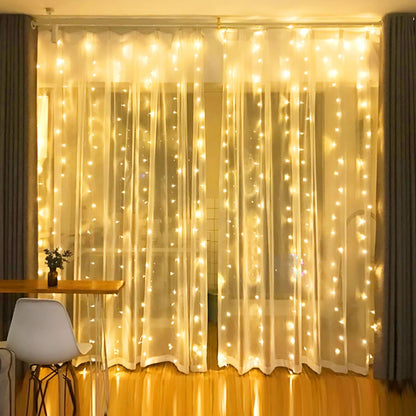 Dazzle Bright Curtain String Lights, 300 LED 9.8ft x9.8ft Warm White Fairy Lights with 8 Lighting
