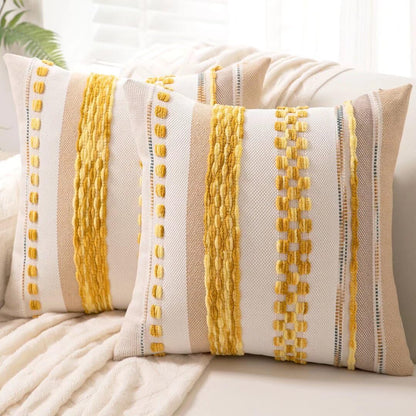 Boho Throw Pillow Covers 18x18 Set of 2 Farmhouse Decorative Cushion Case Striped Square Pillows