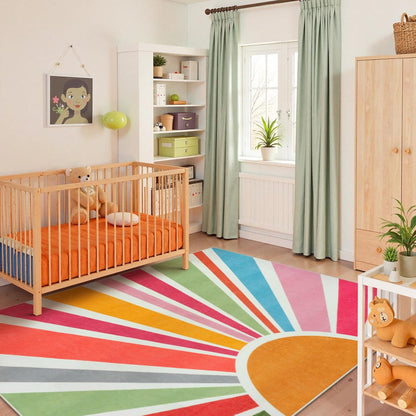 STARUIA Boho Machine Washable 6x9 Area Rugs for Living Room, Soft Non-Slip Large Sun Rainbow