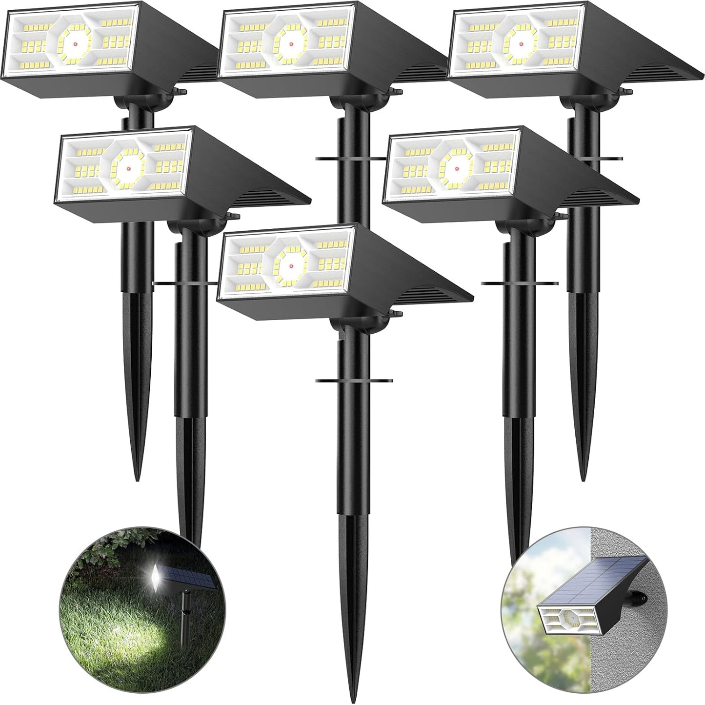 Solar Spot Lights Outdoor, 6 Pack Outdoor Solar Lights for Yard Waterproof, 4 Lighting Modes Solar