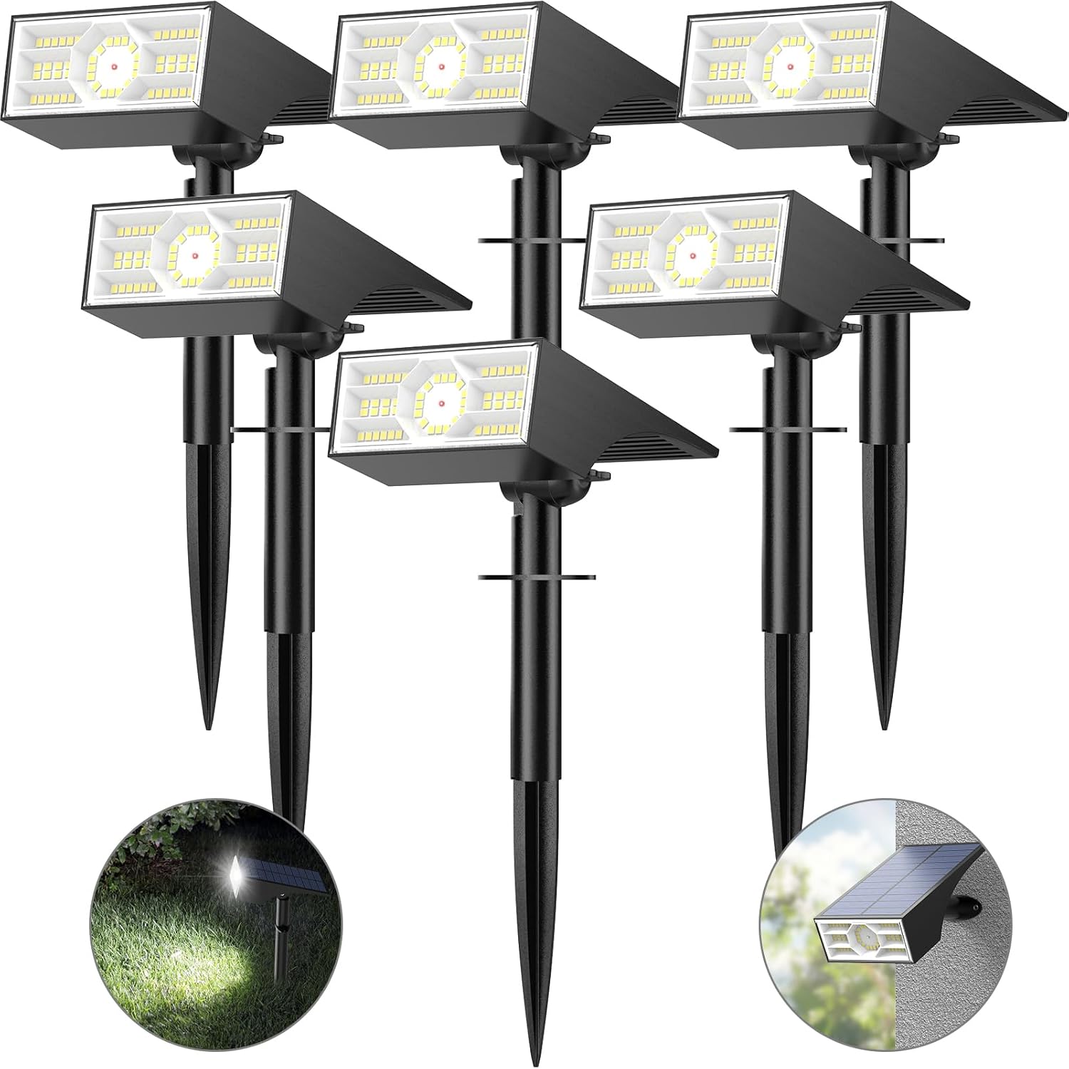 Solar Spot Lights Outdoor, 6 Pack Outdoor Solar Lights for Yard Waterproof, 4 Lighting Modes Solar