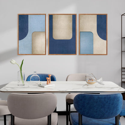 KAIRNE Blue Modern Abstract Canvas Wall Art,Neutral Prints Set of 3(16”X24”),Simple Design Wall