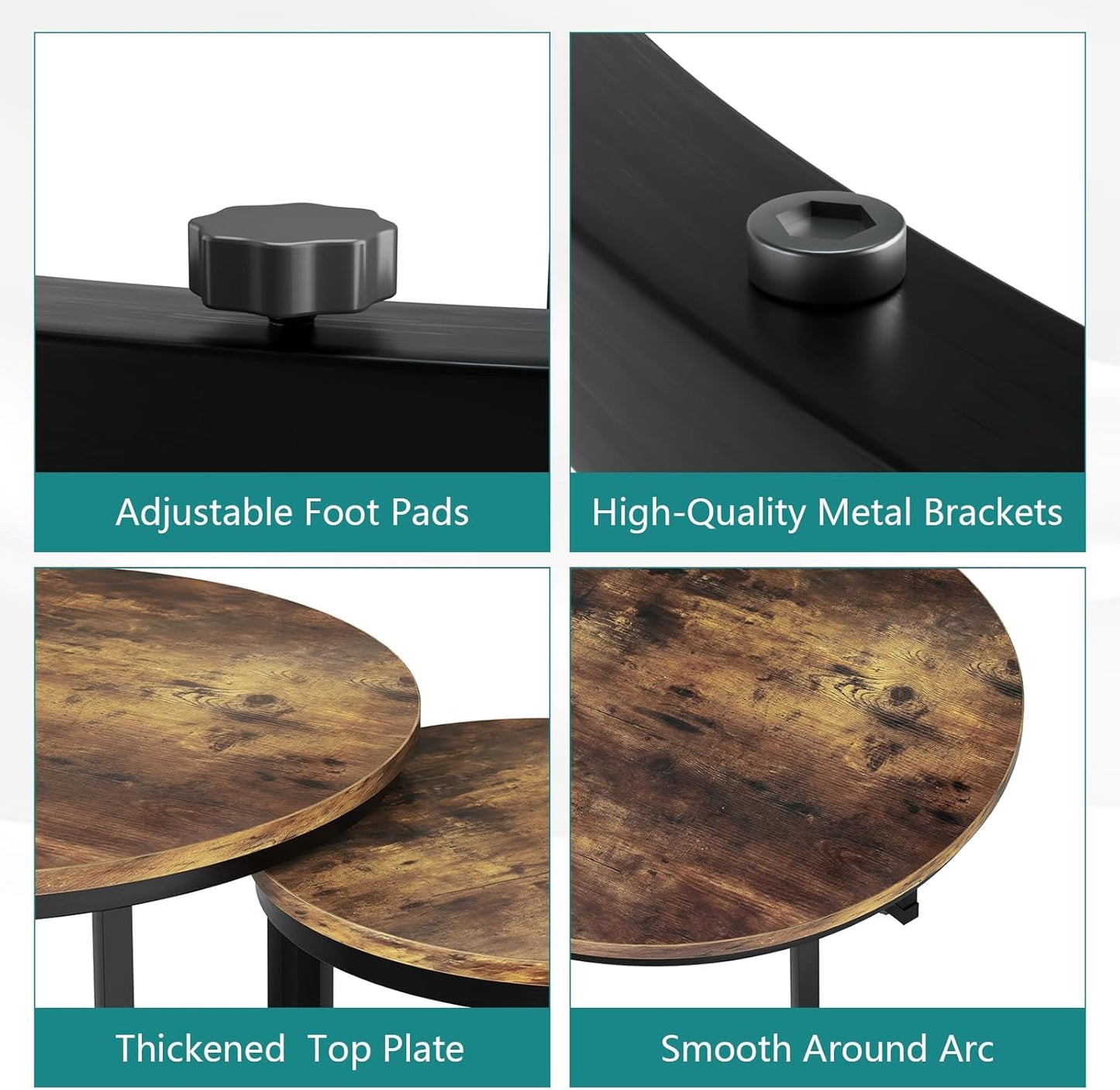 Smuxee Nesting Coffee Table Set of 2, 23.6" Round Coffee Table Rustic Wood Top with Adjustable