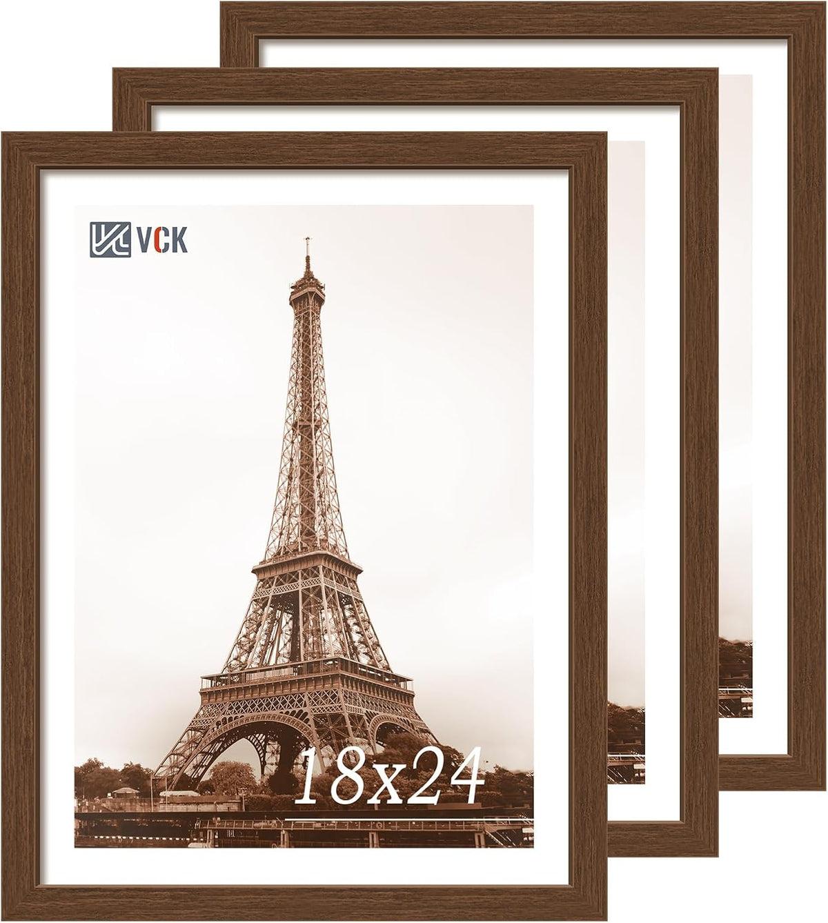 VCK 18x24 Brown Poster Frame 3 Pack, Wood Picture Frame with Exclusive Wood Grain, Wall Mounting
