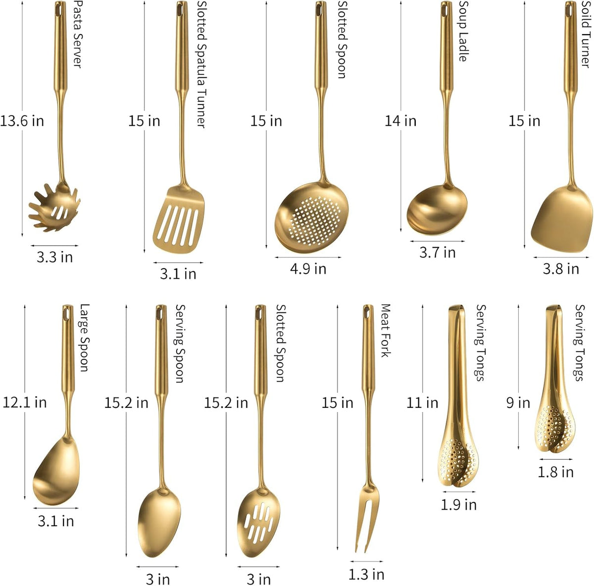 304 Stainlss Steel Matte Kitchen Utensils Set, 11 Pcs Long Metal Cooking Utensil Gadgets Tools Set