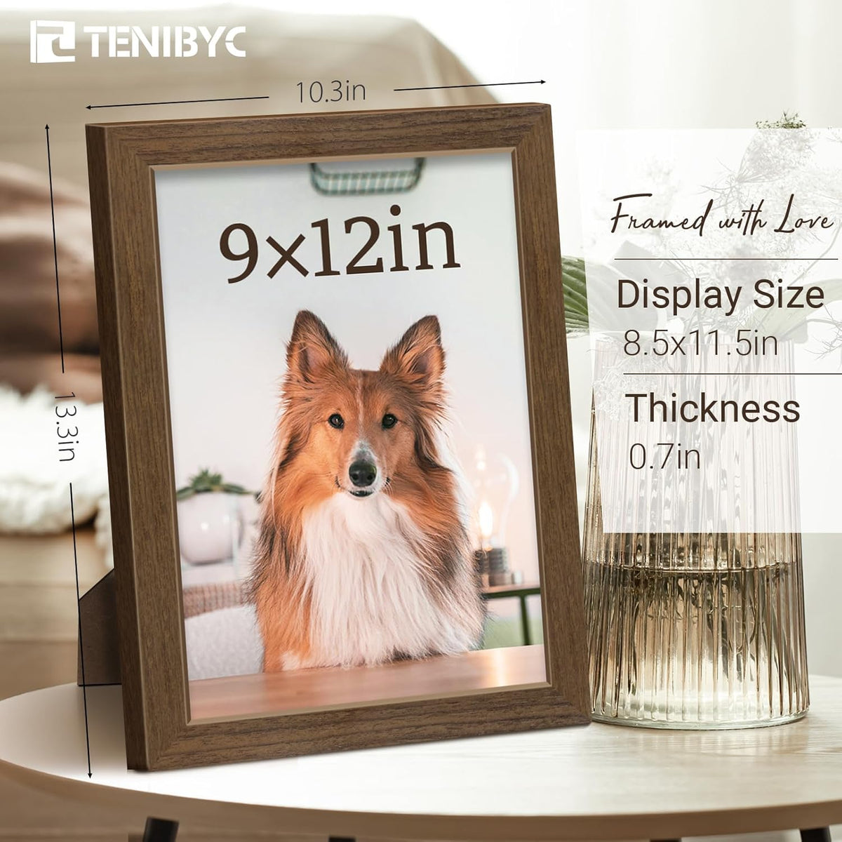 9x12 Frame 3 Pack - Brown Woodgrain, 9 x 12 Picture Frame for Photos, HD Tempered Glass, Tabletop