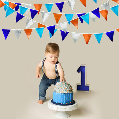 Orange Blue Silver Party Decorations Metallic Fabric Triangle Pennant Banner Flag Bunting Garland