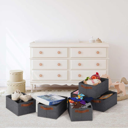 GhvyenntteS Small Fabric Storage Bins 12 Pack, 11.8" x 7.87" x 5.11" Storage Basket with Leather