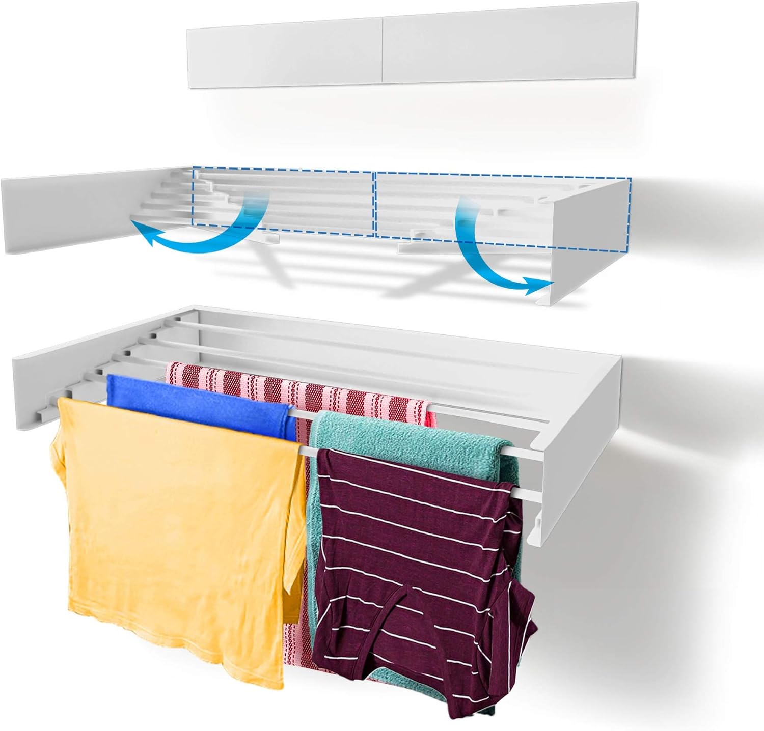 Step Up Laundry Drying Rack (28-INCH White), Wall Mounted, Retractable Clothes Drying Rack, 40lbs