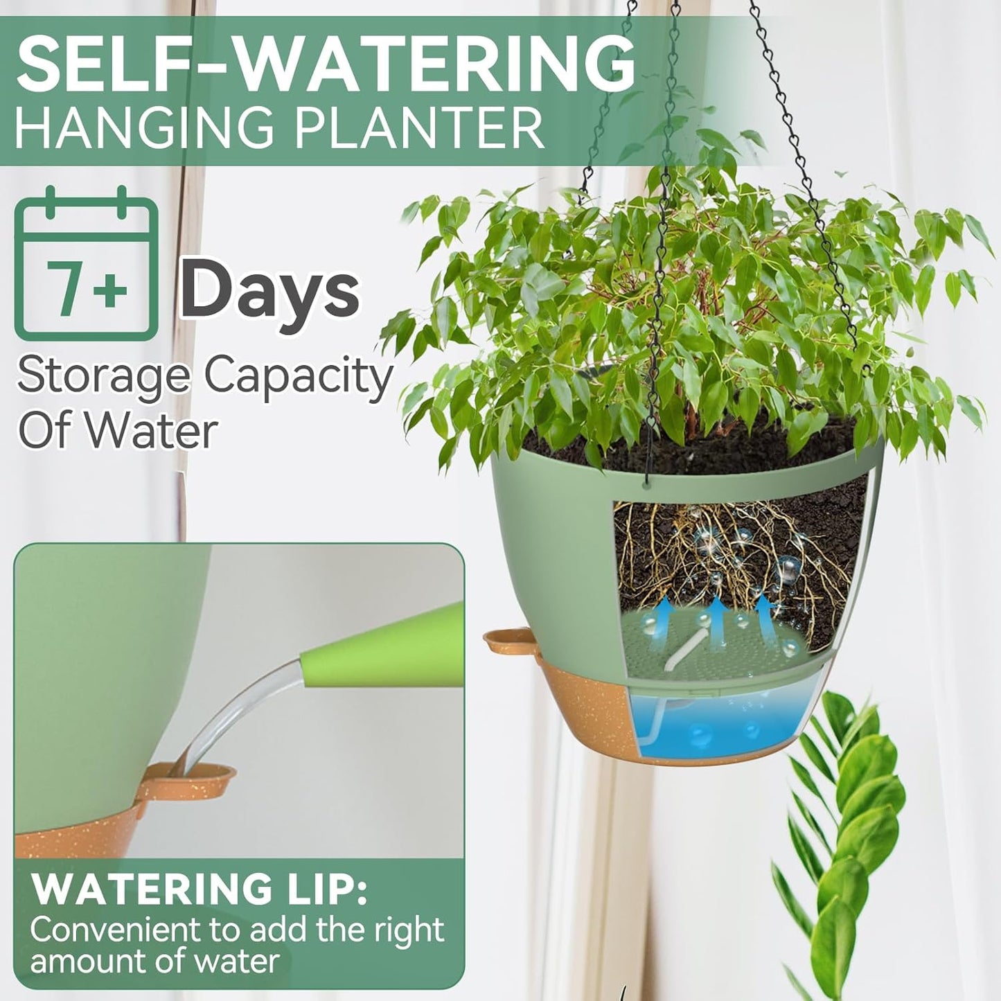 ZMTECH 12 Inch Hanging Planters for Indoor Outdoor Plants, 1 Pack Self Watering Hanging Plant Pots