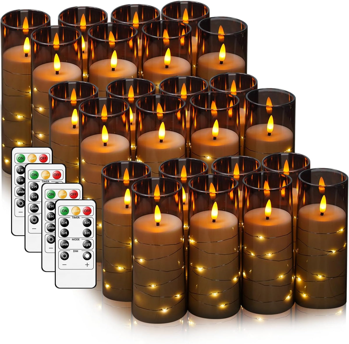 Flickering Flameless LED Candles,Battery Operated Candles 24 Pcs with Embedded Star String,Acrylic